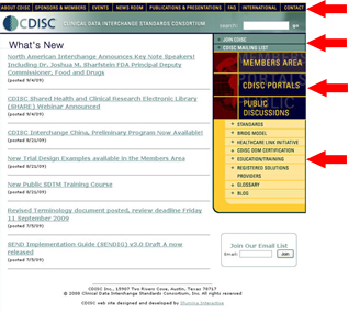 Old CDISC site with 4 navigations