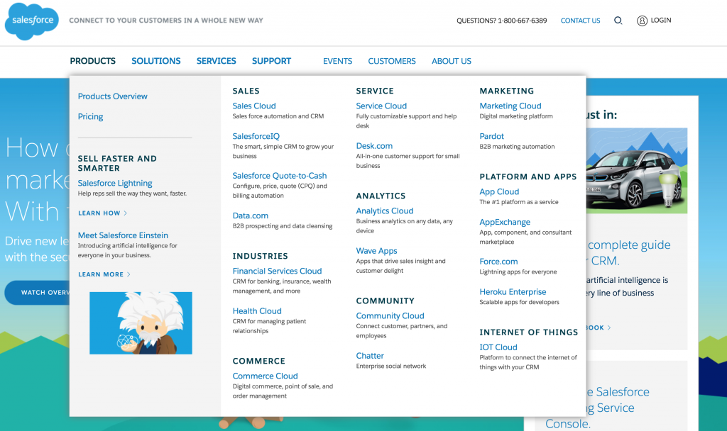 Salesforce.com Products mega menu